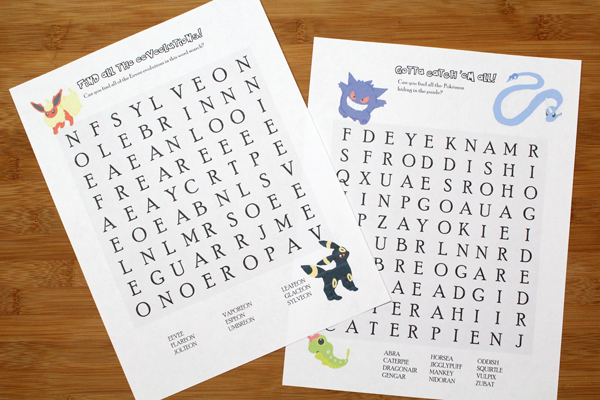 Printable pokãmon puzzles maze and word search for kids