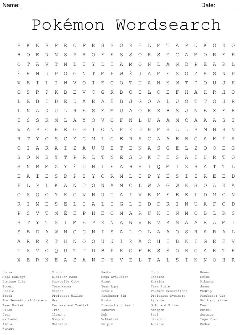 Pokãmon wordsearch