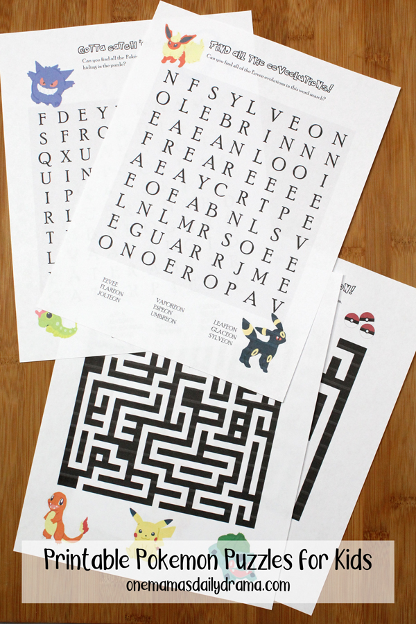 Printable pokãmon puzzles maze and word search for kids