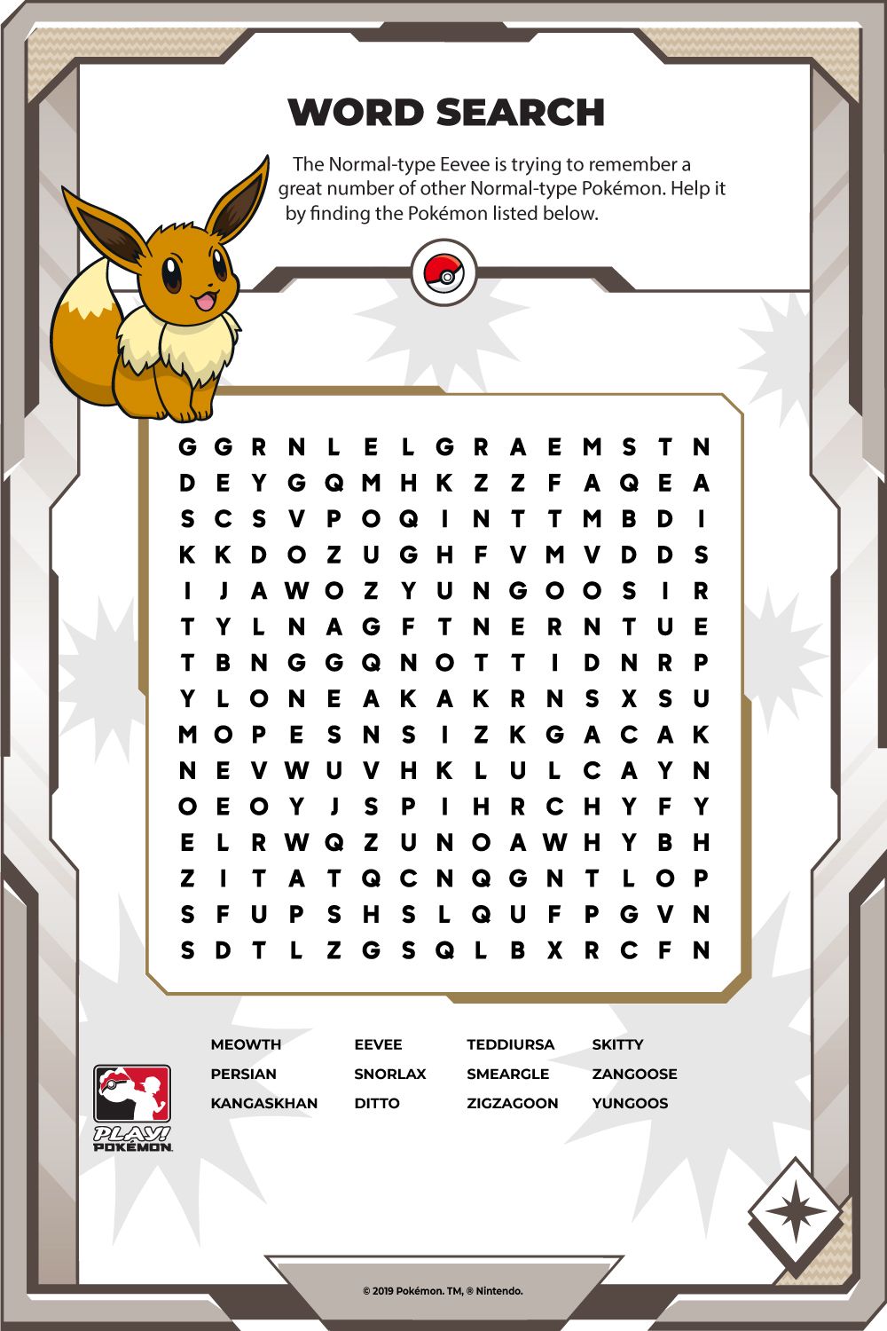 Word search with eevee pokemon craft pokemon snorlax pokemon coloring pages