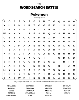 Printable pokemon word search