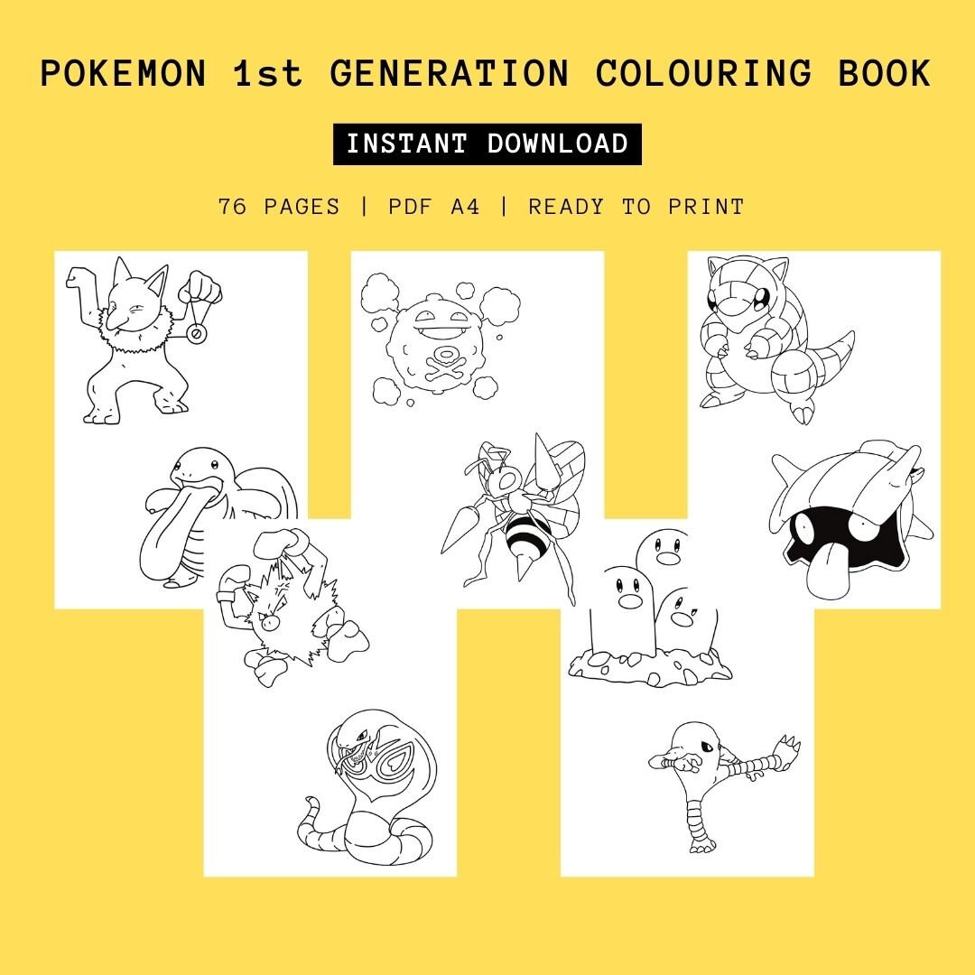 Pokemon coloring book libro de colorear instant download pdf a and x inches digital product pokãmon pikachu