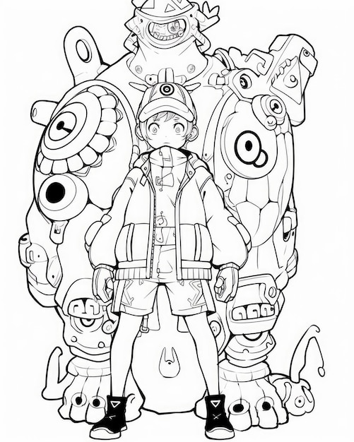 Premium ai image anime coloring page black and white line art of popular asian female character from manga scene