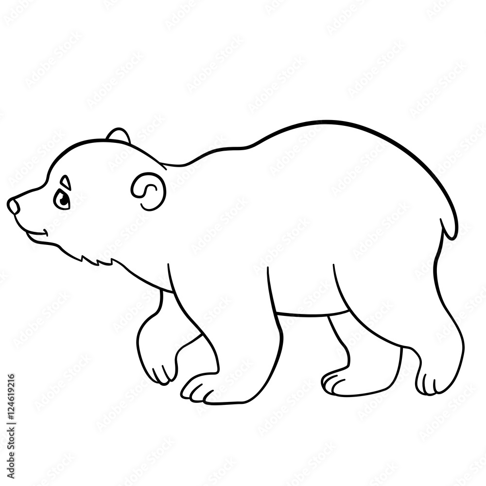 Coloring pages little cute baby polar bear walks vector