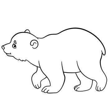 Coloring pages little cute baby polar bear walks vector