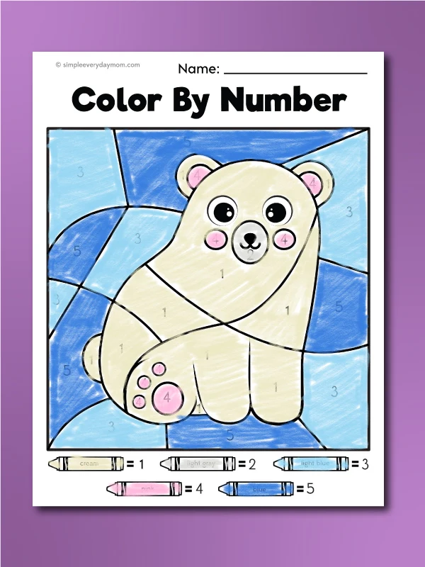 Polar bear color by numbers for kids free printable
