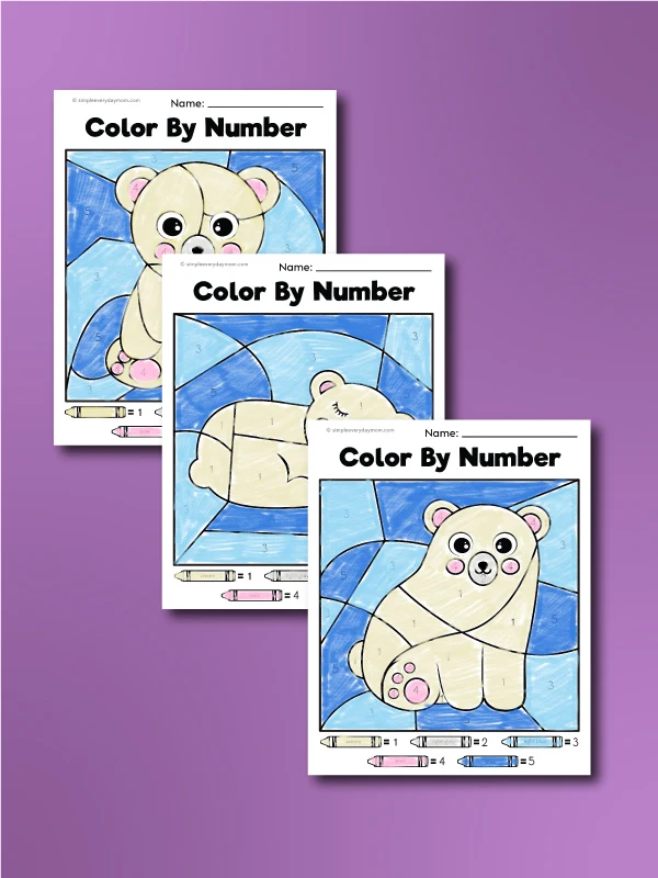 Polar bear color by numbers for kids free printable