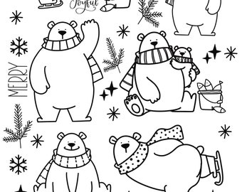 Polar bear coloring page winter polar bear download holiday instant download download and print digital coloring page for kids