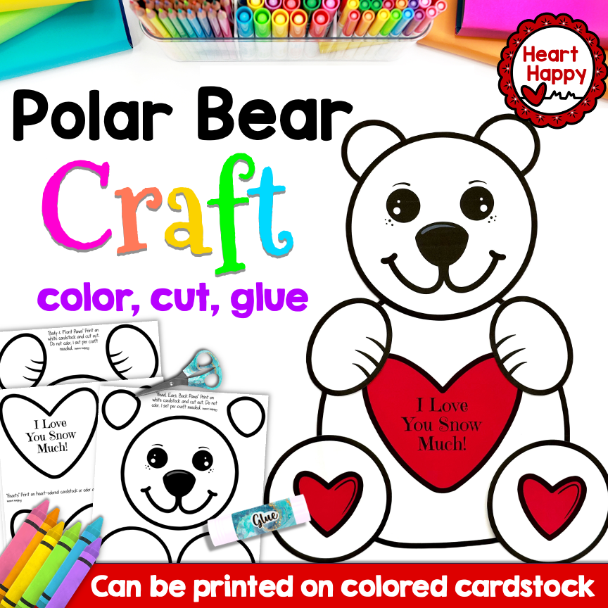 Valentines polar bear craft winter craft made by teachers