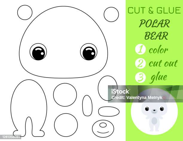 Coloring book cut and glue baby polar bear educational paper game for preschool children cut and