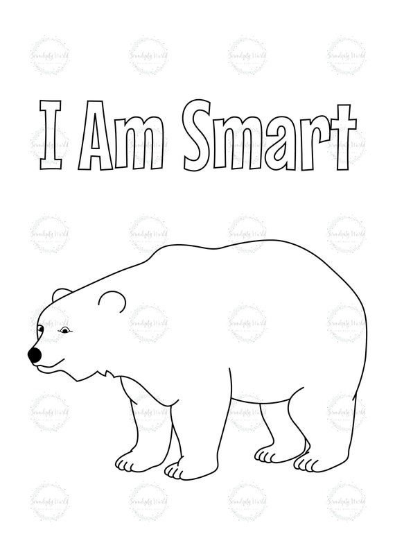 Kids printable i am smart bear coloring page childrens art activities coloring table activity kids polar bear positivity coloring sheet