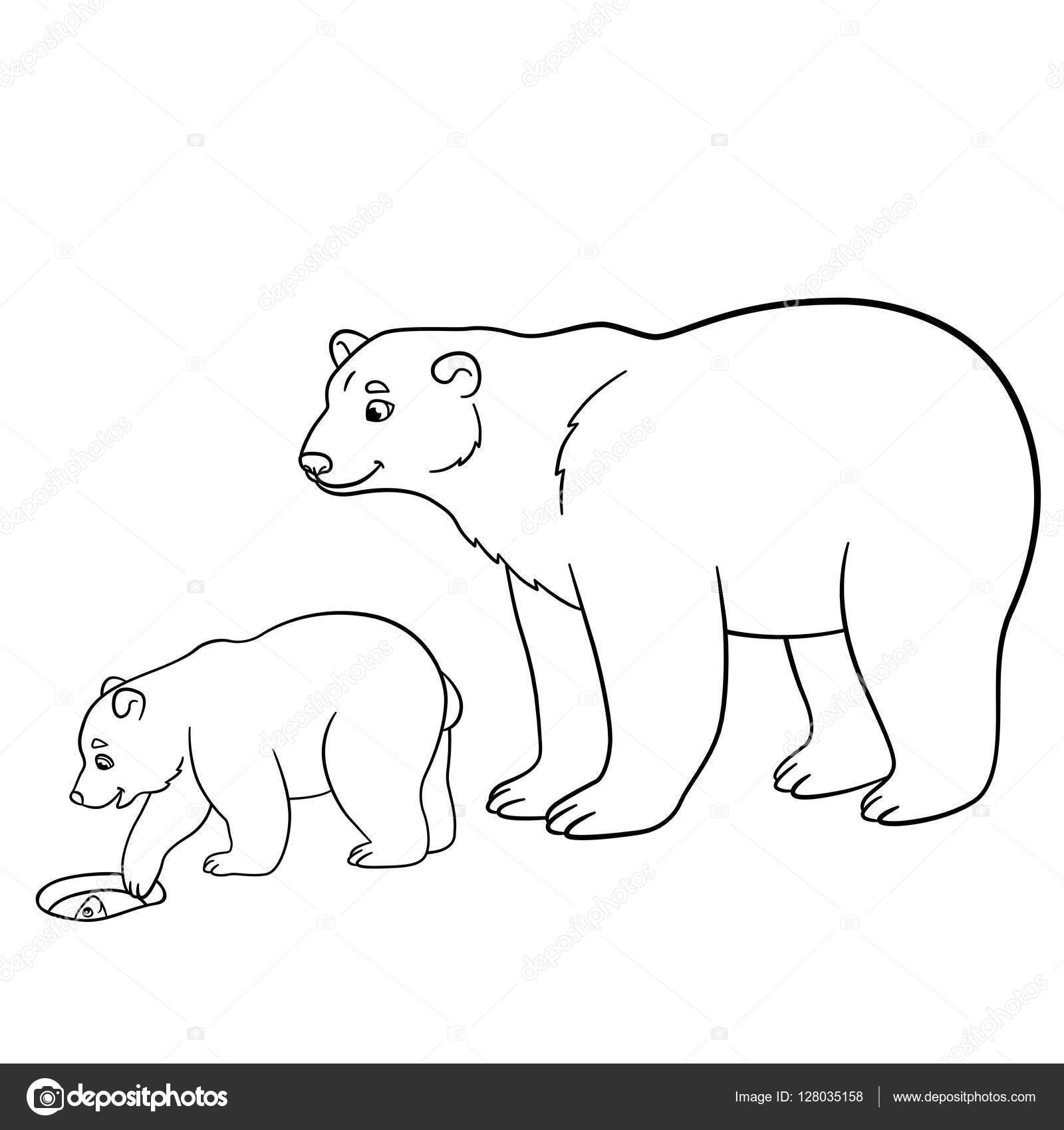 Coloring pages mother polar bear with her baby stock vector by ya