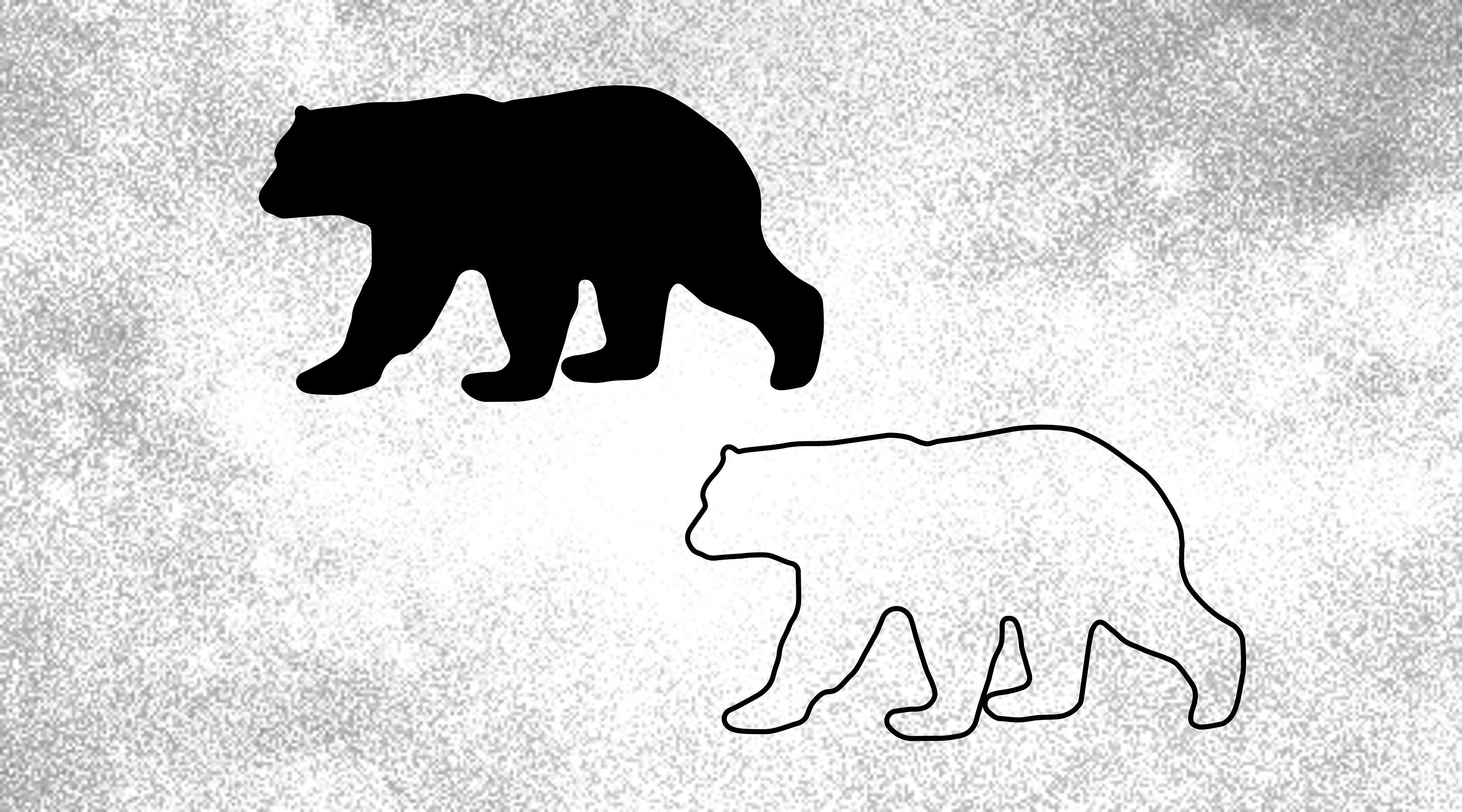Animal clipart simple black polar bear silhouette in solid and outline change color with your own software digital download svg png