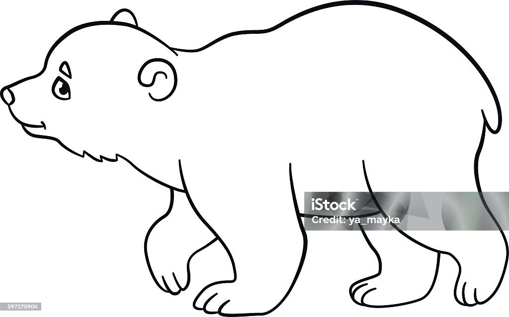 Coloring pages little cute baby polar bear walks stock illustration