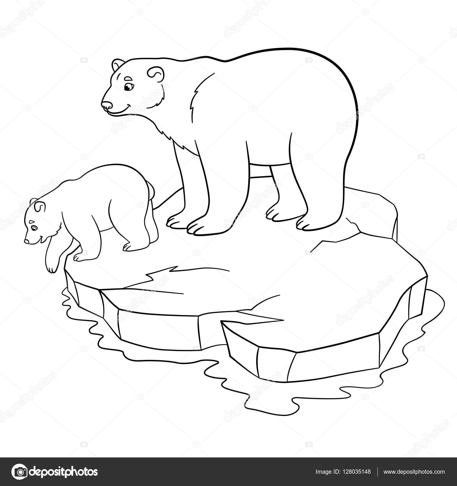 Coloring pages mother polar bear with her cute baby stock vector by ya