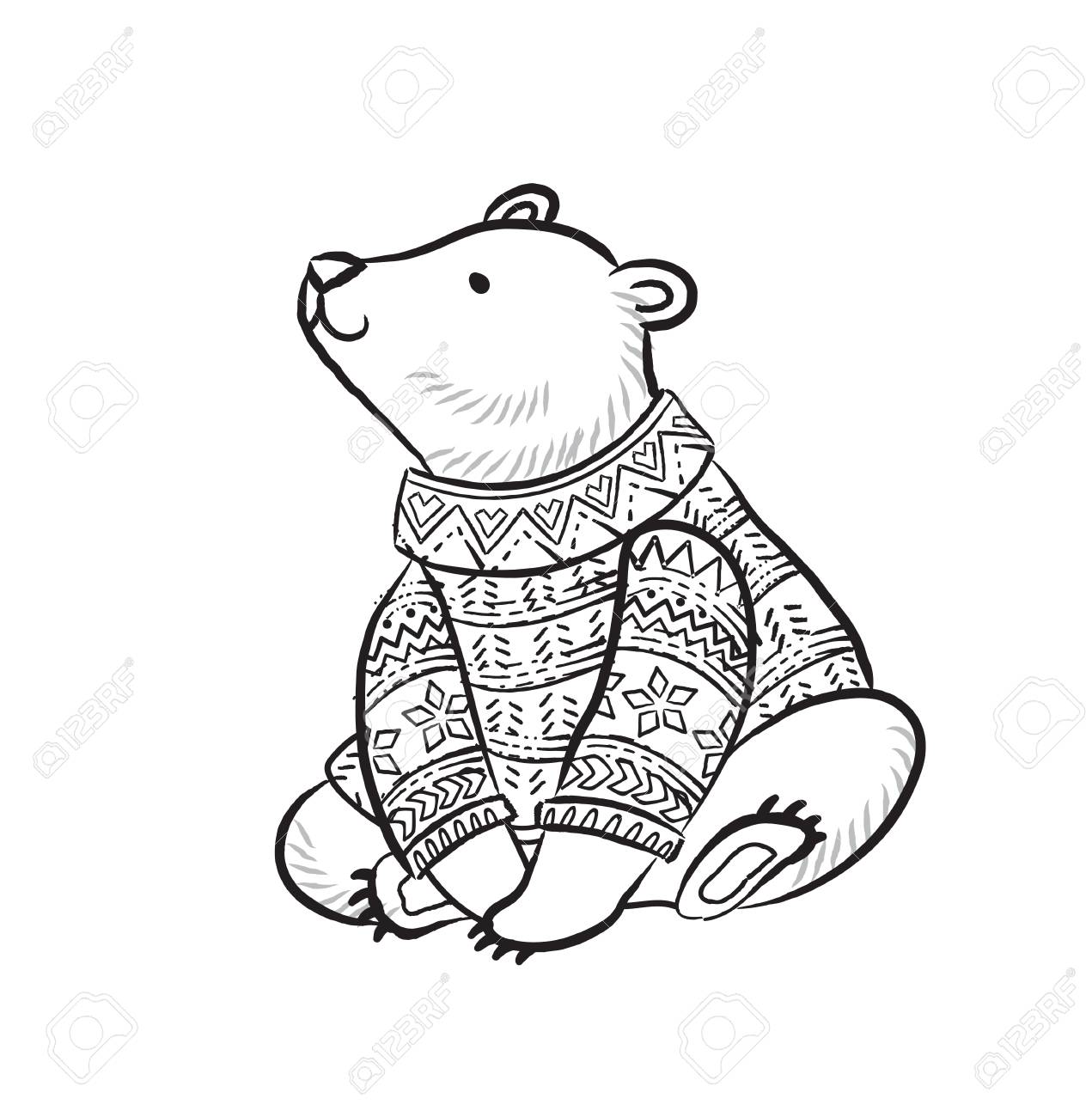 Hand drawn outline print with polar bear in winter sweater royalty free svg cliparts vectors and stock illustration image