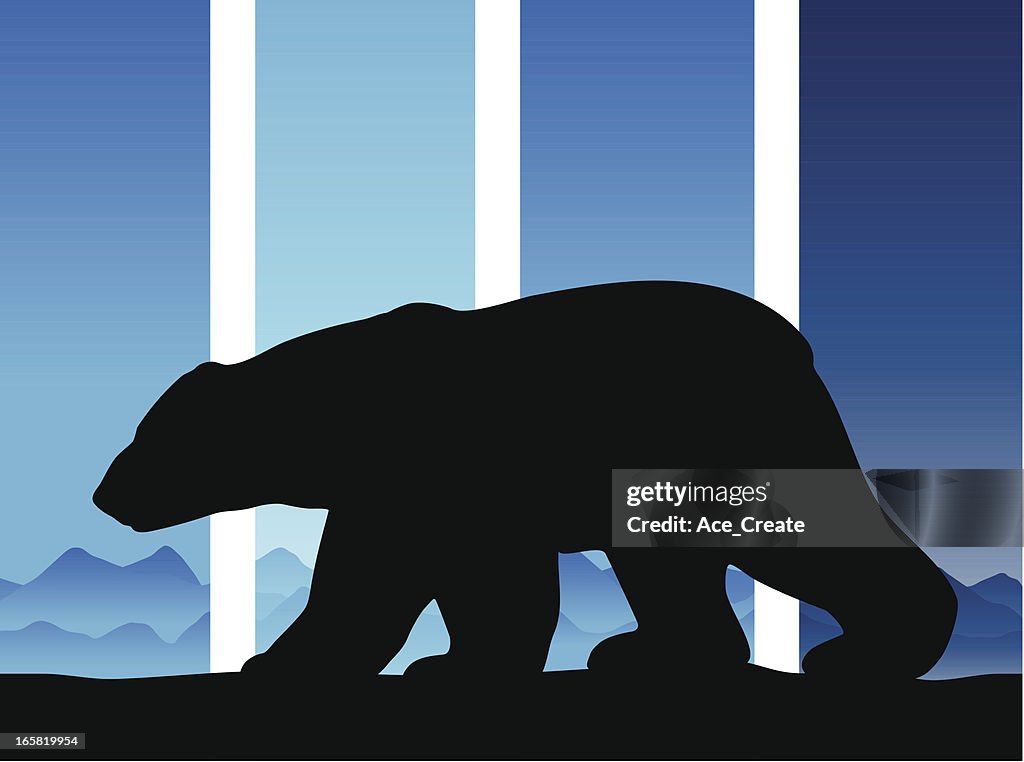 Polar bear silhouette in the arctic high