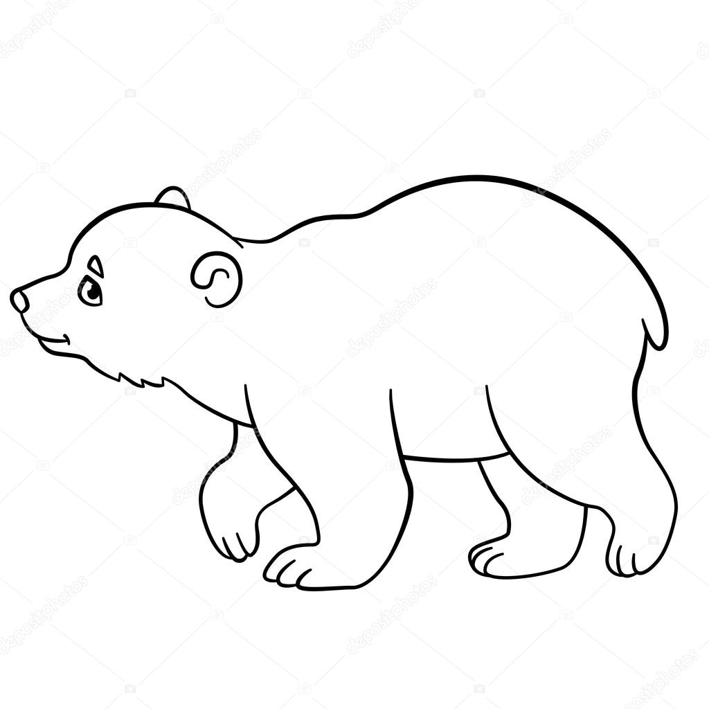 Coloring pages little cute baby polar bear walks stock vector by ya