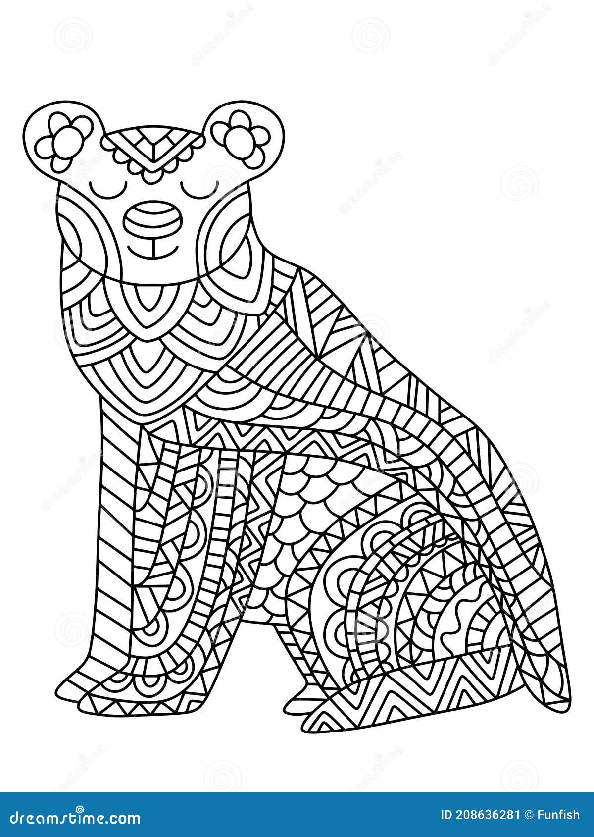 Peaceful polar bear coloring page for kids and adults stock vector