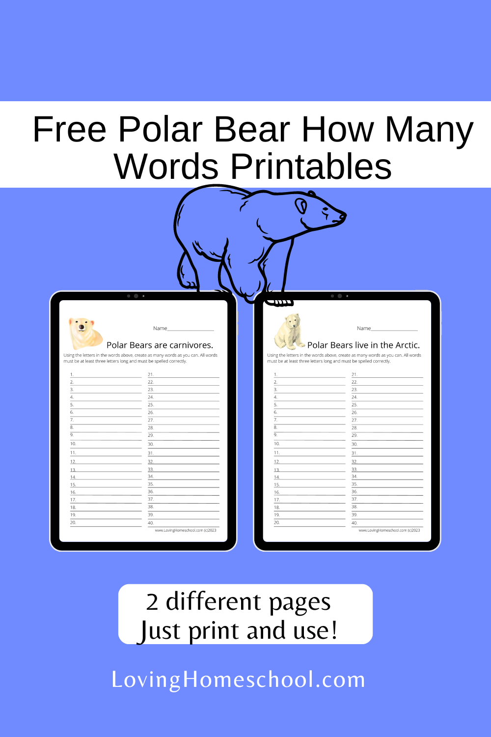 Free polar bear how many words printables