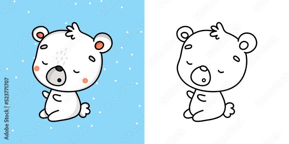 Clipart polar bear multicolored and black and white cute clip art bear vector illustration of a kawaii animal for stickers baby shower coloring pages prints for clothes vector