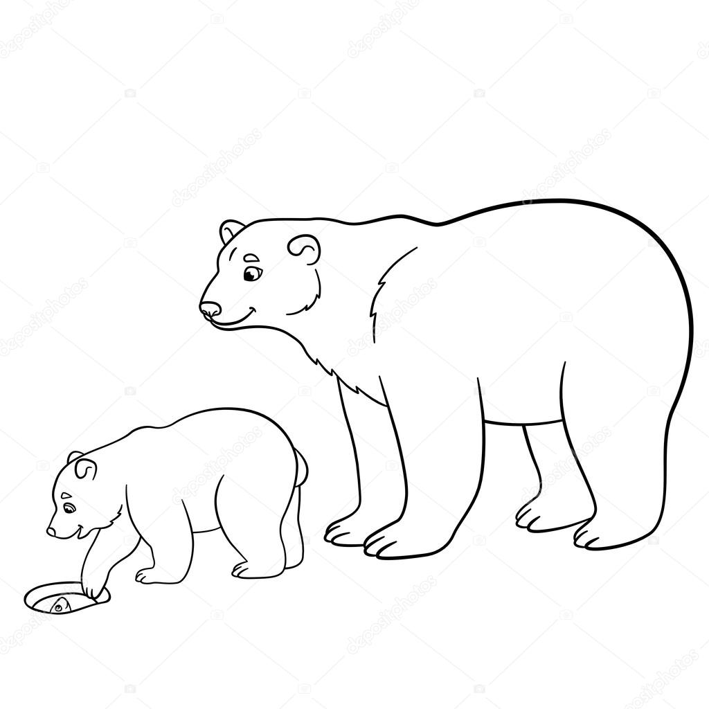 Coloring pages mother polar bear with her baby stock vector by ya
