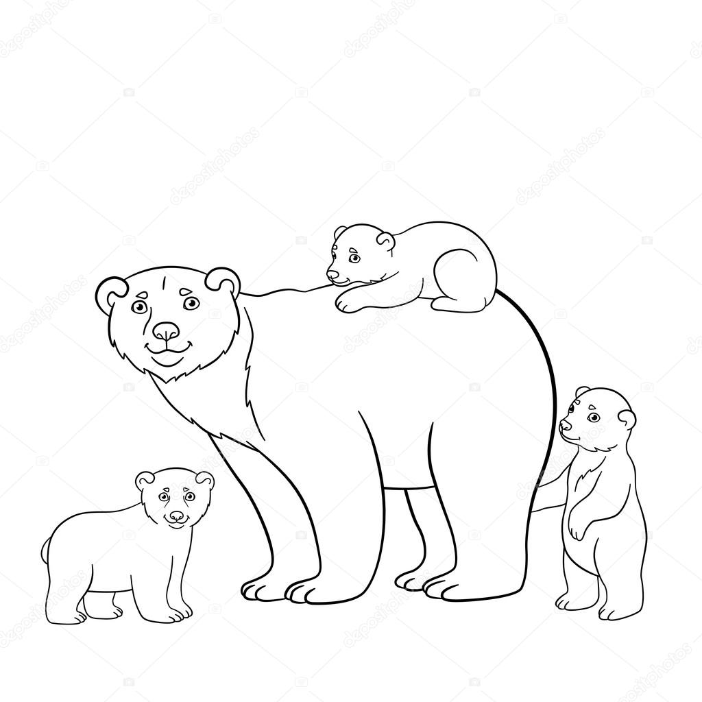 Coloring pages mother polar bear with hercute babies stock vector by ya
