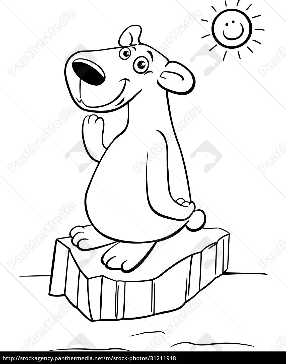 Cartoon polar bear in arctic coloring book page