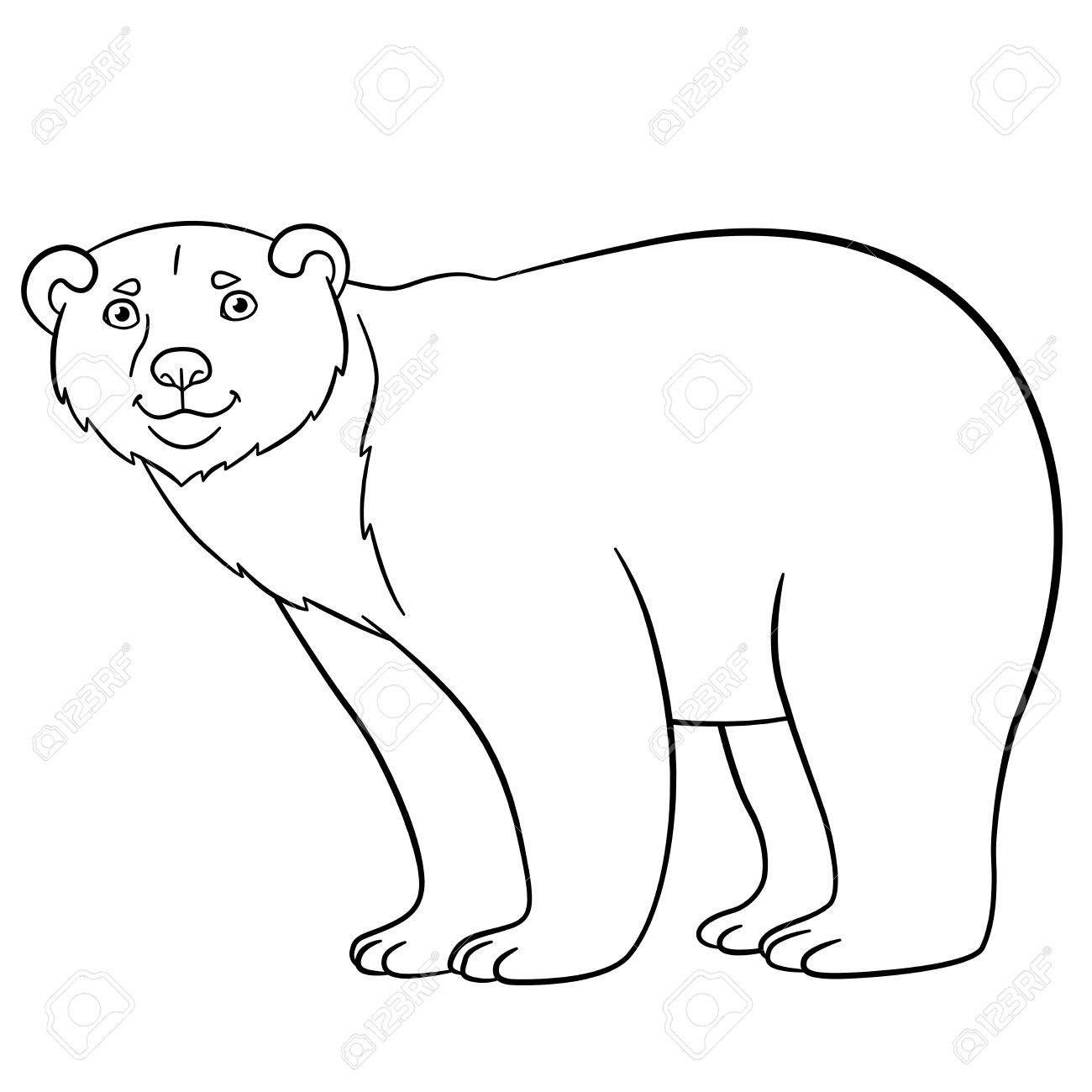 Coloring pages cute polar bear stands and smiles royalty free svg cliparts vectors and stock illustration image
