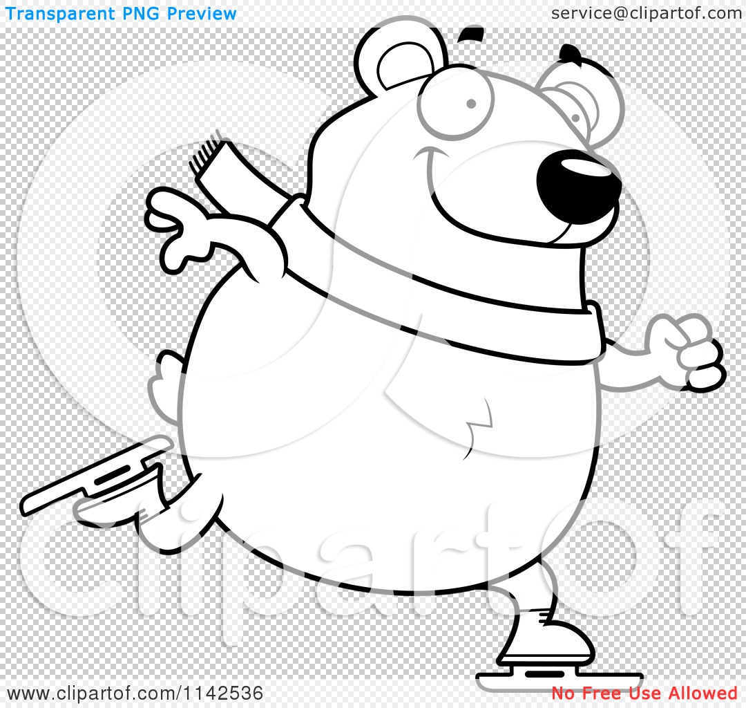 Cartoon clipart of a black and white chubby polar bear ice skating