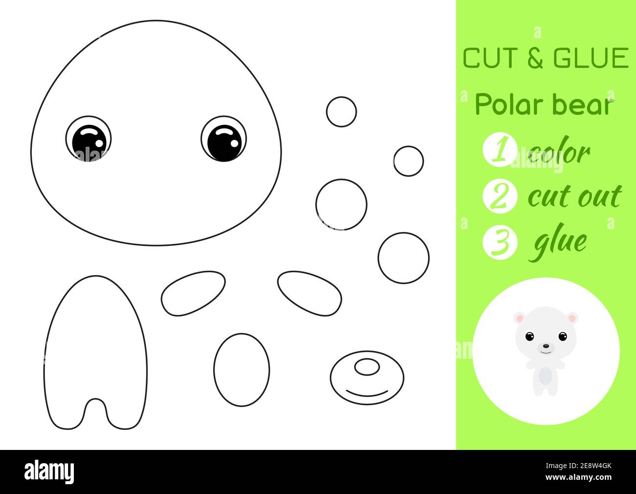Coloring book cut and glue baby polar bear educational paper game for preschool children cut and paste worksheet color cut parts and glue on paper stock vector image art