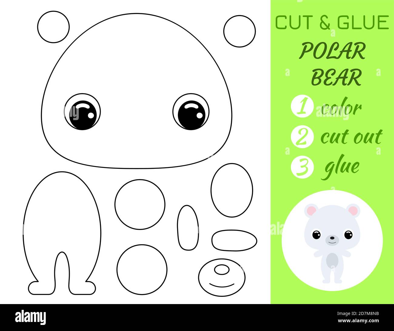 Coloring book cut and glue baby polar bear educational paper game for preschool children cut and paste worksheet color cut parts and glue on paper stock vector image art