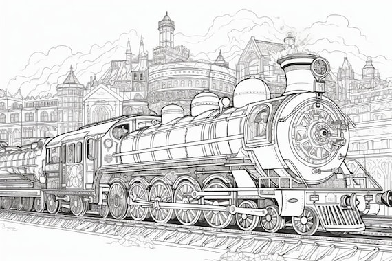 Train colouring pages for adults amazing patterns for stress relief digital colouring printable page instant download