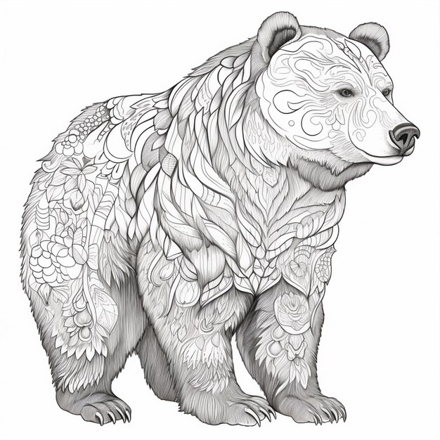 Premium ai image coloring pages of a bear with patterns on it generative ai