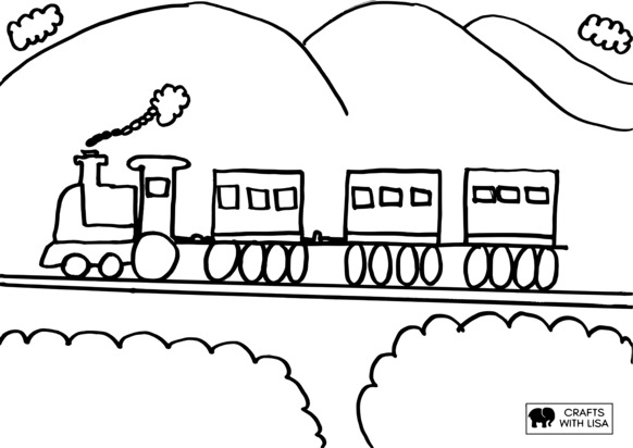 Train flying in clouds coloring page