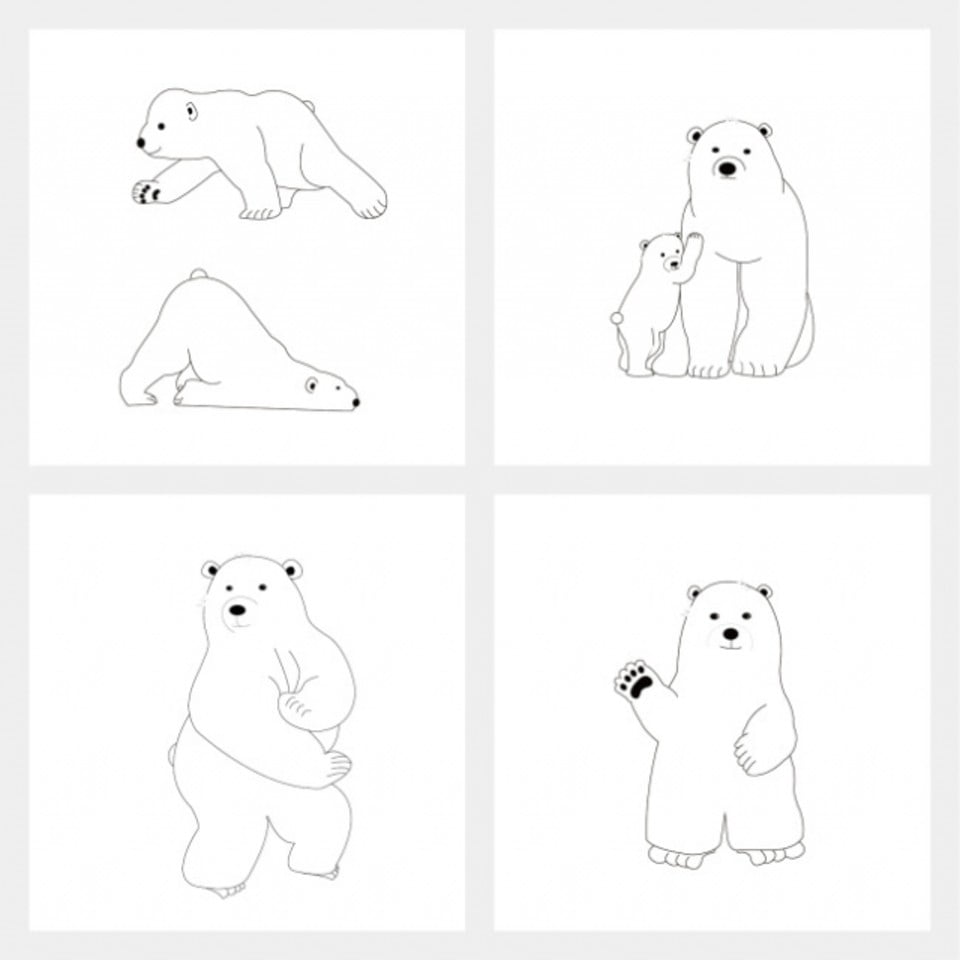 Baby polar bear vector design images line drawing cartoon cute polar bear bear clipart black and white clipart black and white line draft png image for free download