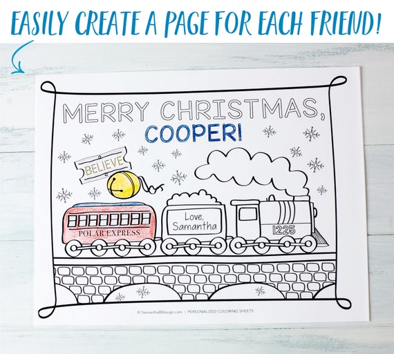 Personalized polar express train christmas coloring sheet design for class party multiple download pdf x
