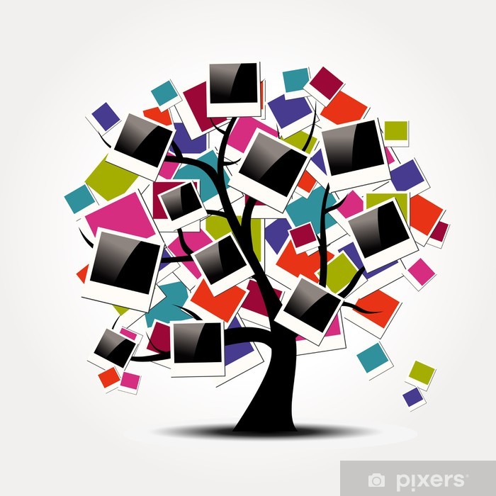 Wall mural memory family tree with polaroid photo frames