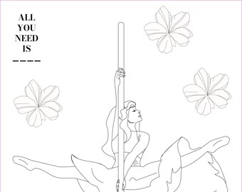 Pole dancer colouring digital download coloring page circus coloring page