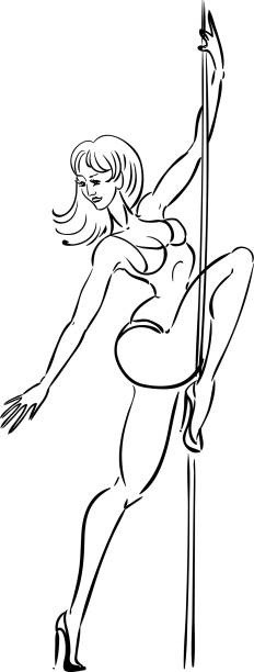 Coloring page with pole dancer in line style stock illustration