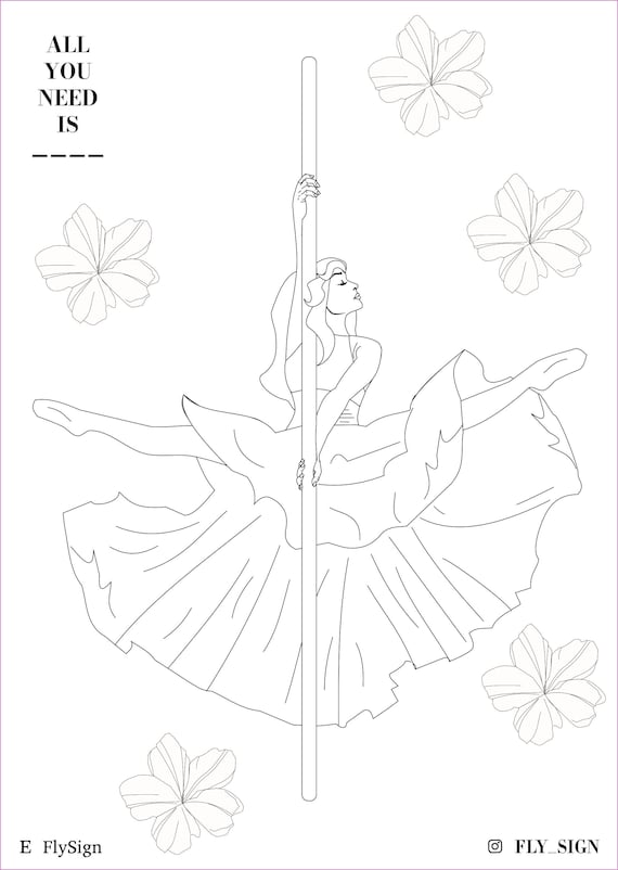 Pole dancer colouring digital download coloring page circus coloring page