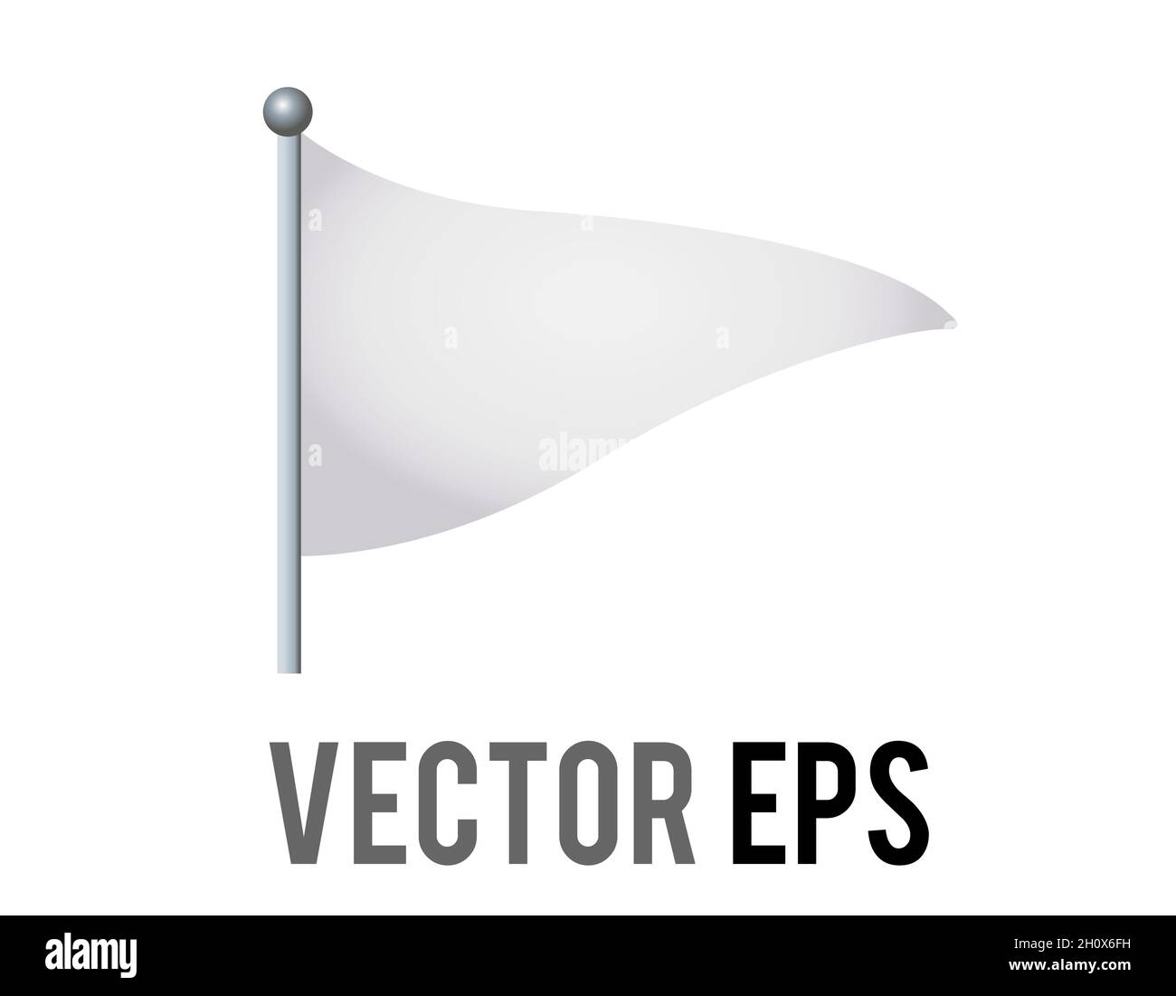 The isolated vector triangular white flag icon with silver pole most monly associated with golf as shown in the flag in hole emoji stock vector image art