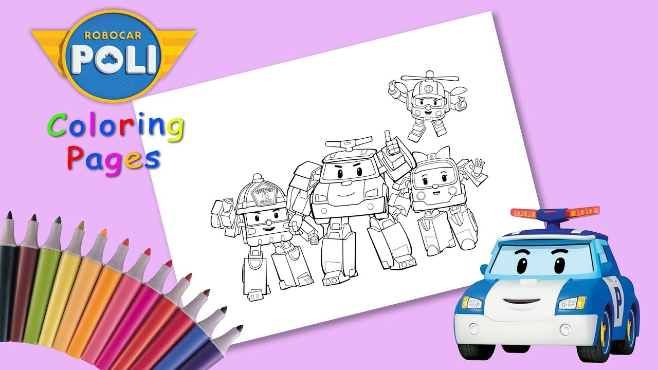 Robocar poli coloring pages forkids how to draw robocar poli and his friends