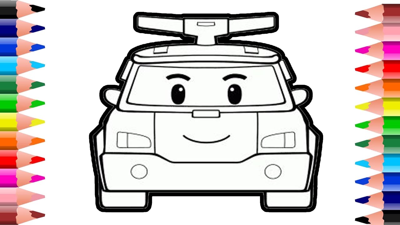 How to draw and color a police car transformation of robocar poli coloring pages