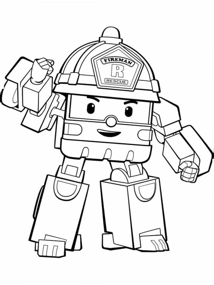 Roy the firefighter robot running coloring page