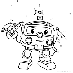Robocar poli connect the dots worksheets printable for kids