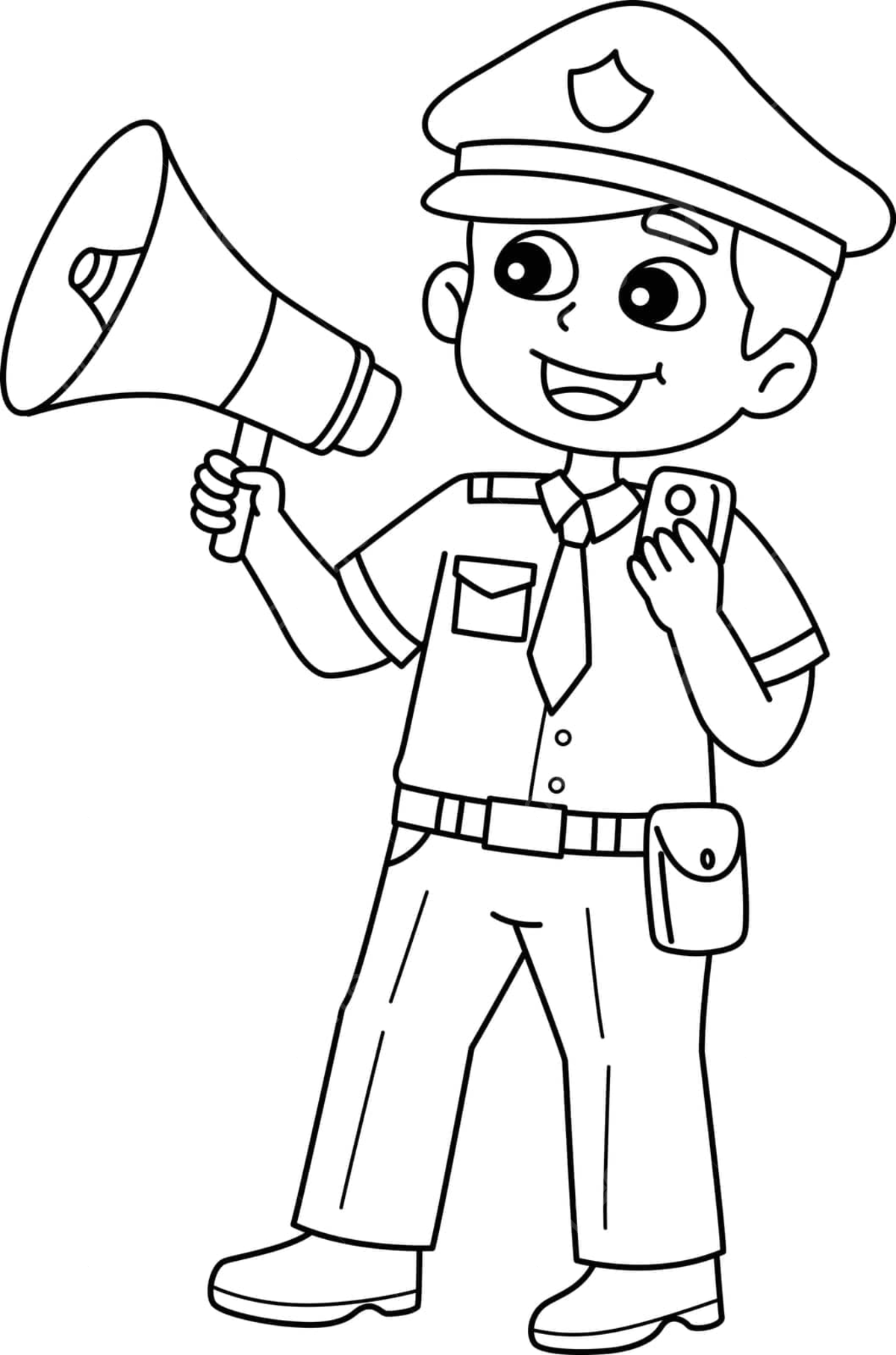 Coloring page of an isolated police officer using a megaphone vector phone drawing ring drawing megaphone drawing png and vector with transparent background for free download