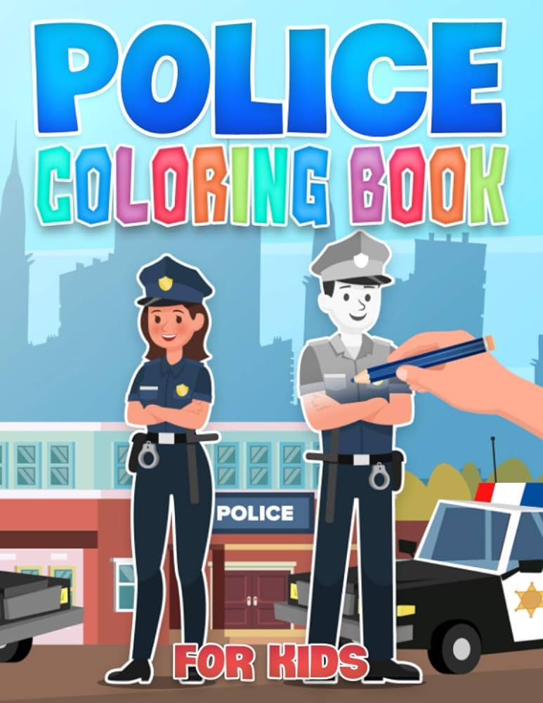 Police coloring book for kids coloring pages for preschoolers and kids including illustrations of police officers dogs helicopters badges and more blue saramen books