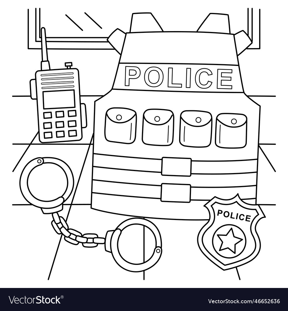 Police officer equipment coloring page for kids vector image