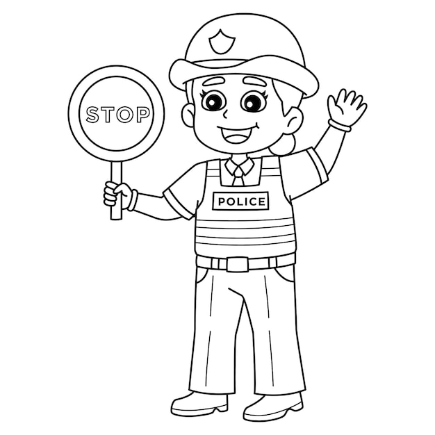 Premium vector police traffic officer isolated coloring page